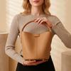 BURMINSA Genuine Leather Bucket Shoulder Bag For Women Vintage Cowhide Top Handle Handbags Minimalist Commuter Crossbody Purses