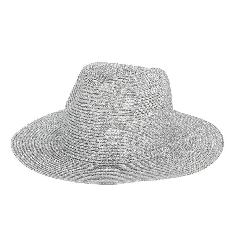 Panama Silver Thread Shiny Straw Hat for Men Raffia Cowboy Hat for Women Vintage Plain Cowboy Hat Breathable and Sun-Protective