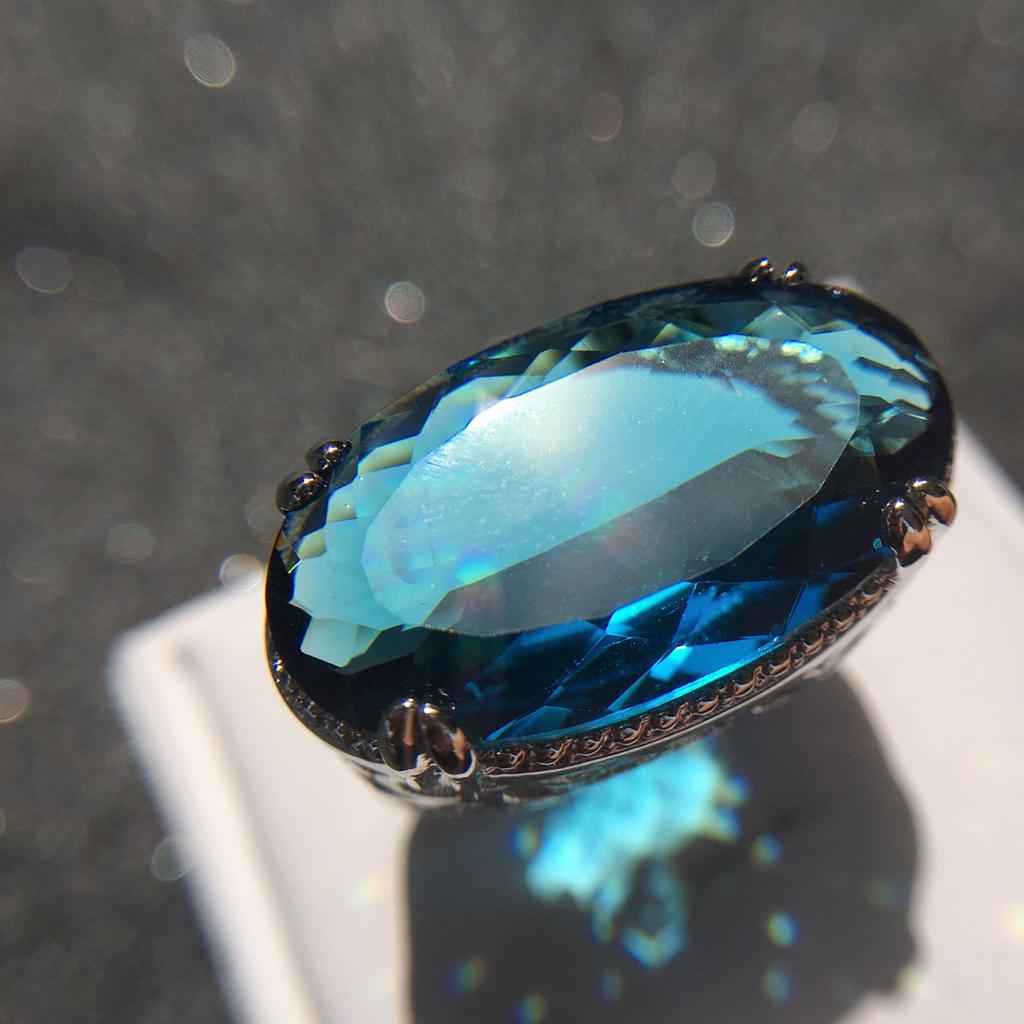 Ladies Party Light Blue Large Gemstone Ring, Jewelry