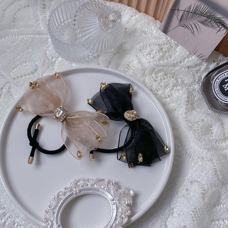 Women s Big Lace Pearl and Cubic Ribbon Hairband A20739_Black Pearl