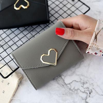 Neue Einfache Mode Damen Münzbörse Leder Einfarbig Vintage Kurze Geldbörse Herz Damen Mädchen