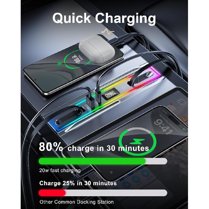 Tesla USB Hub For Model 3 Highland 2024-2025 & Model Y Juniper 2026 With RGB Ambient Light, 4-Port Docking Station Tesla Gifts, Tesla Phone Charger