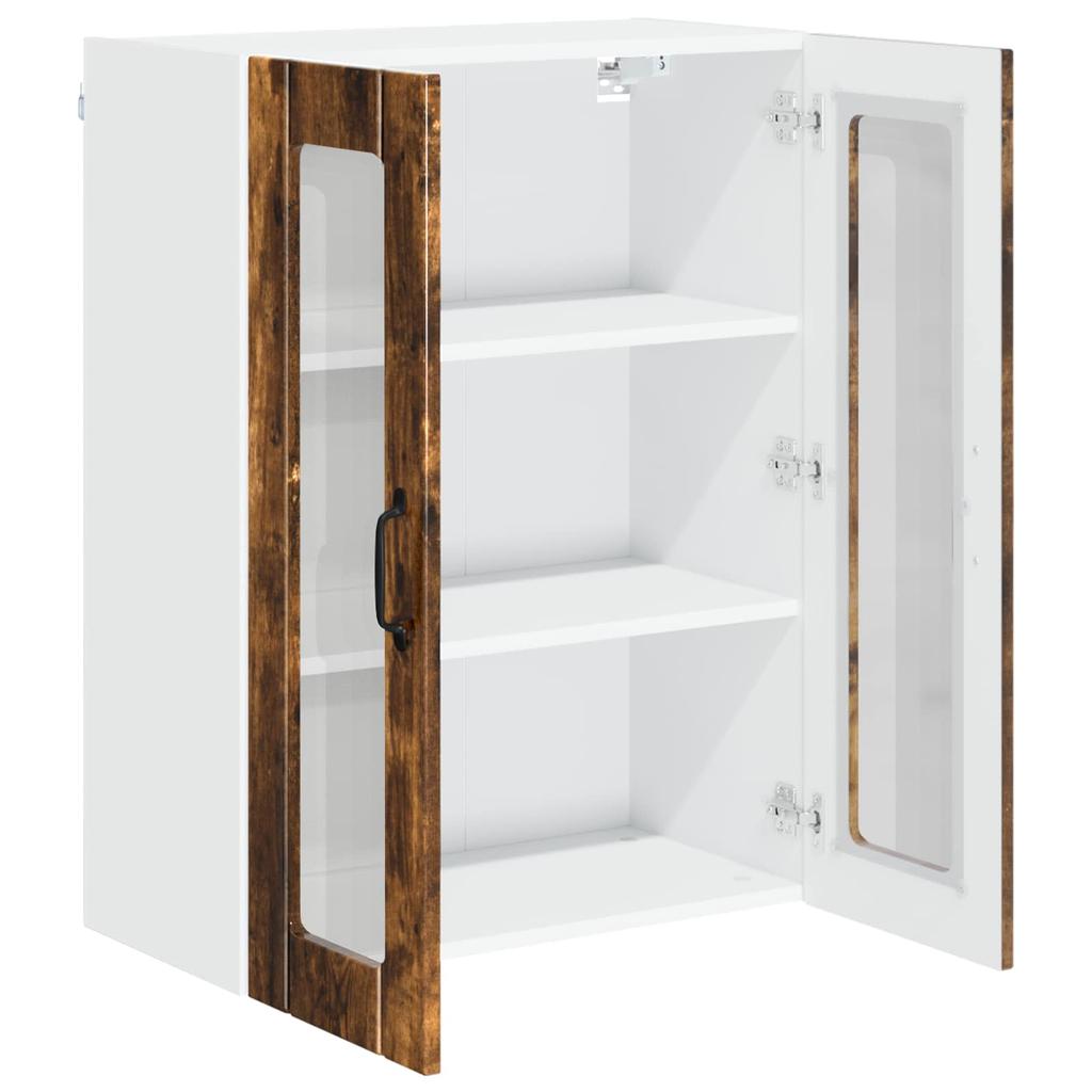 Wall Mounted Glass Cabinet LUCCA Smoked Oak 60 X 31 X 80 Cm