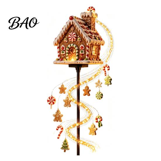 Decorative Light Stakes Solar Christmas Garden Stake Light, Cute Gingerbread House/Elf Boy/Bear Outdoor Waterproof Pathway Lighting for Yards