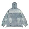 Women's Washed Vintage Hooded Denim Sweatshirt Teenager Long Sleeve Loose Pullover Top