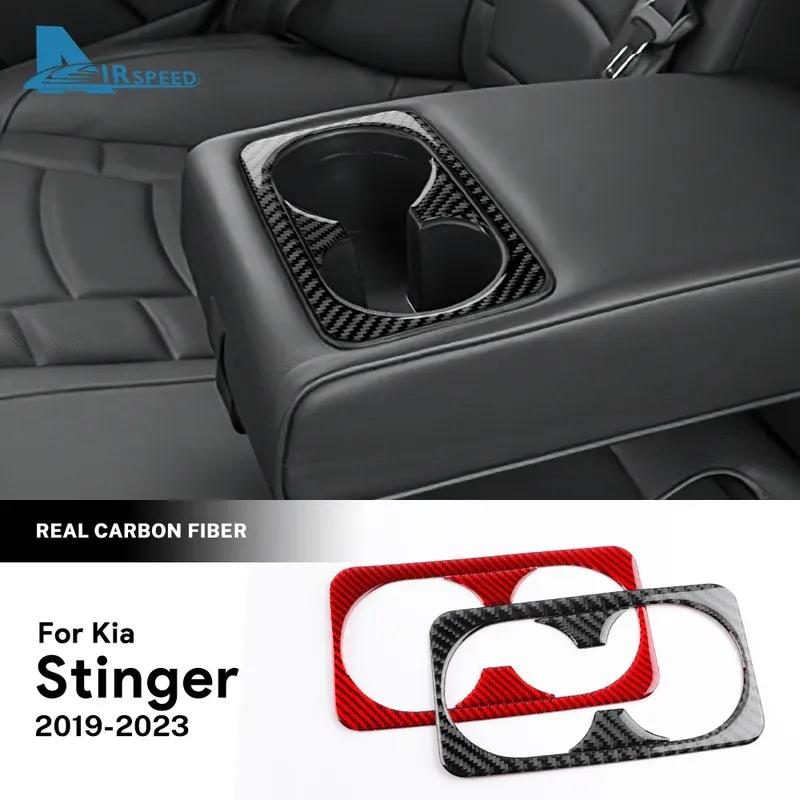 Real Soft Carbon Fiber Sticker For Kia Stinger      LHD RHD Car Rear Seat Water Cup Interior Accessories