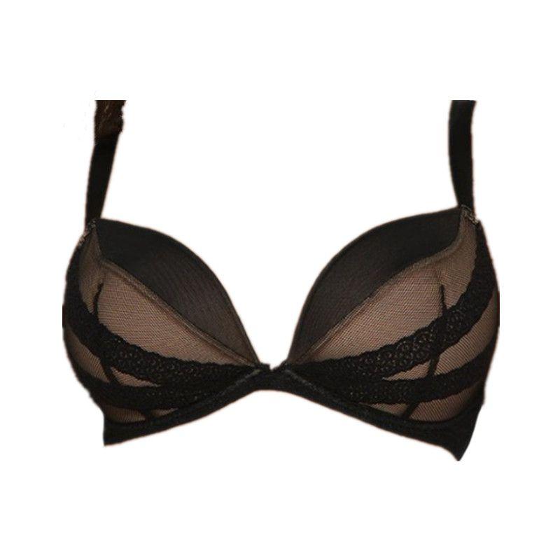

Sexy Bra Small Large Cup with Steel Ring Black 60E/UK28DD two-breasted