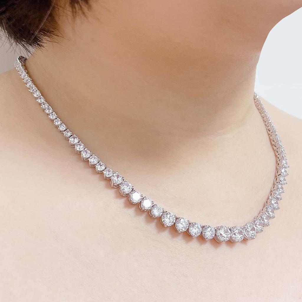 Tennis Necklace Chain Fancy Cut CZ Platinum Plated Collarbone Wedding Jewelry Classic Silver [LAVINA] Women's