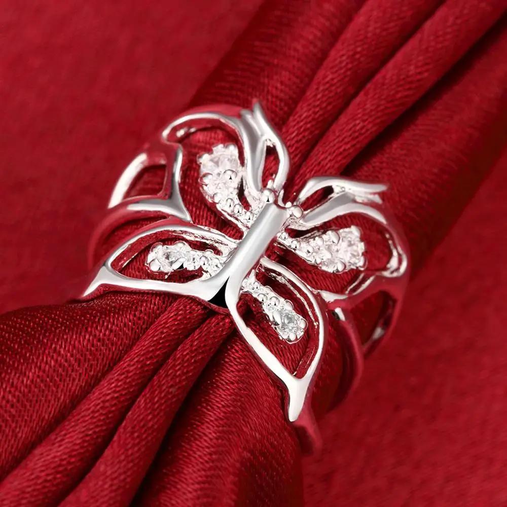 Luxury S 925 Sterling Silver Crystal Butterfly Rings For Women Adjustable Fashion Wedding Accessories Party Gifts Jewelry