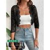 2025 Autumn New Cardigan Placket Spliced Fashionable Lace Short Jacket Top