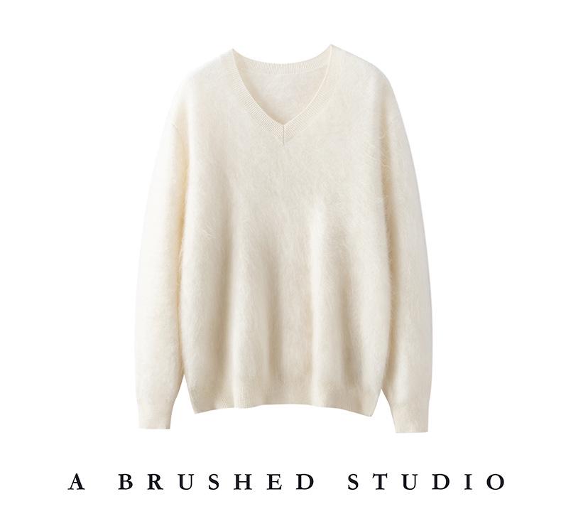 Korean Style V-Neck Women's Loose Slimming Pure Cashmere Sweater - Autumn/Winter Knit Base Layer Top