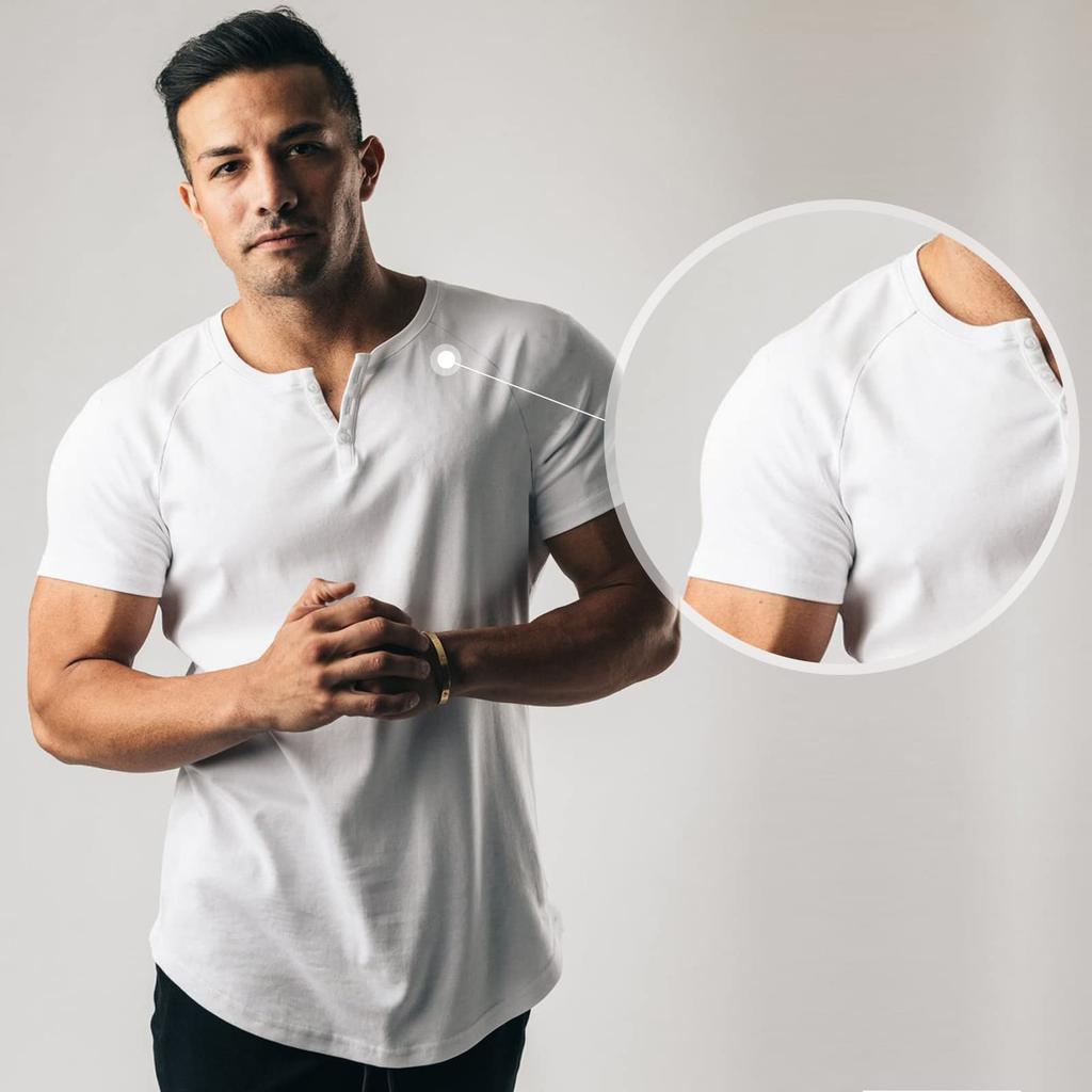 Manatsulife Short Sleeve Henley Raglan Round Solid Perfect for DT05 Men's T-Shirt, Neck, Sleeves, Button-Down, Neck, Layered, Color, Commuting, Golf,