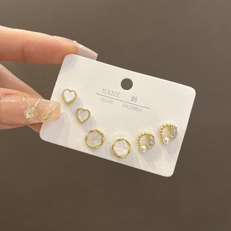 Three pairs of pearl love set stud earrings women s earrings design earrings