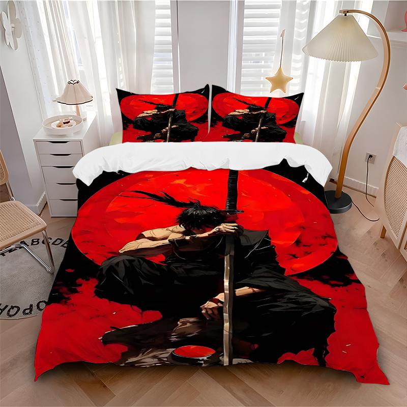 3pcs Anime Samurai Bedding Set - Includes One Quilt Cover and Two Pillowcases (No Core), Bedroom and Guest Room Decoration, Featuring an Anime Samurai