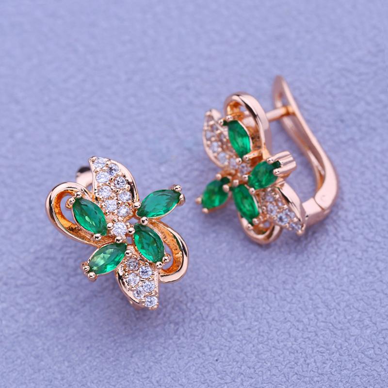 LSOOYH Ohrclips in Roségold, modische Ohrringe für Frauen, grüner Zirkonia, hohle Ohrstecker, Schmuck