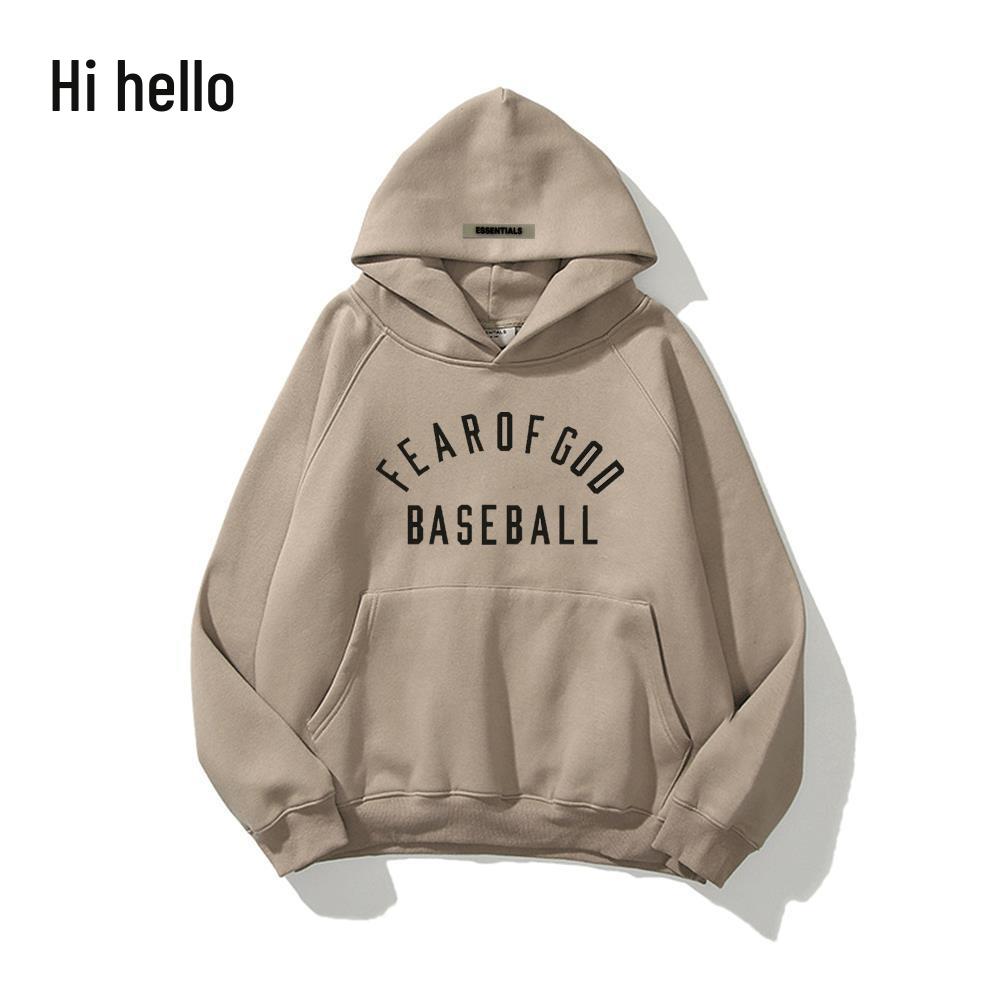 FOG Trendy Unisex Raglan Sleeve Baseball Letter Hoodie with Plus Velvet 3XL