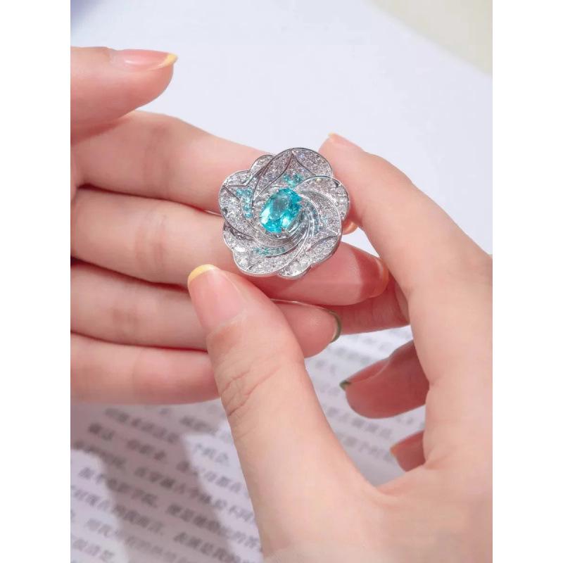 Indifferent Style Niche Design Light Luxury Paraiba Gemstone Blue Crystal Open Index Finger Ring for Women Adjustable