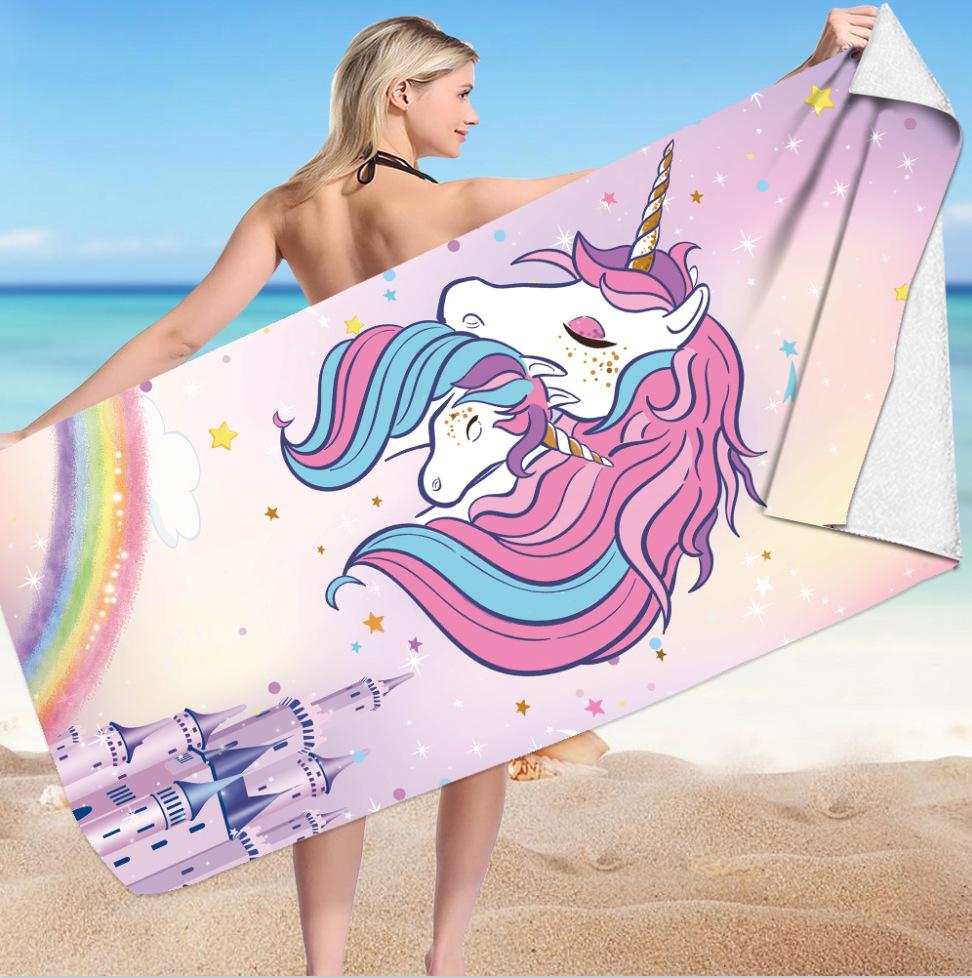 Cute Cartoon Unicorn Beach Towel, Quick Dry Fantasy Bath Towel with Flowers Rainbow Star, Super Soft Oversized Girls Pink Towels