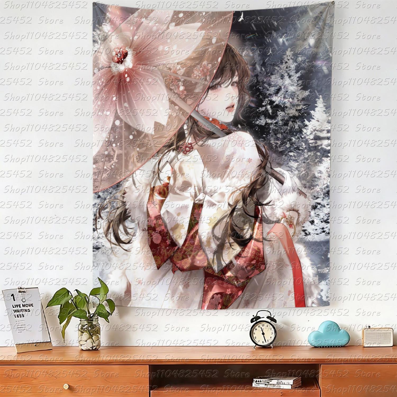 Kawaii Home Decor Wall Hanging Tapestry Cute Home Decor Tapestry Anime red Girl Tapestry ins style girl Tapestry 74x94cm(29x37in)