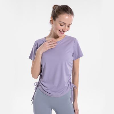 Damskie luźne koszulki sportowe do jogi Szybkoschnący, oddychający trening fitness Joga Elastyczność Krótki rękaw Obszycie ze sznurkiem