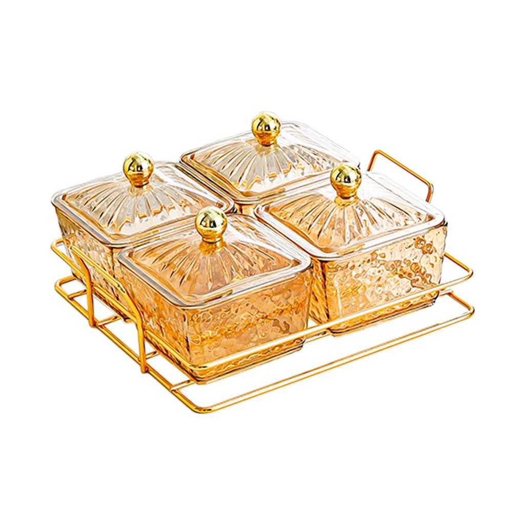 Divided Serving Dishes 4 Compartments Food Storage Box with Lid Removable Snacks Bowls for Candy Snacks Nuts Cookies Chips