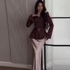 Elegant Satin Feel Tie Waist Long Dress Set for Women - Autumn 2024 Collection