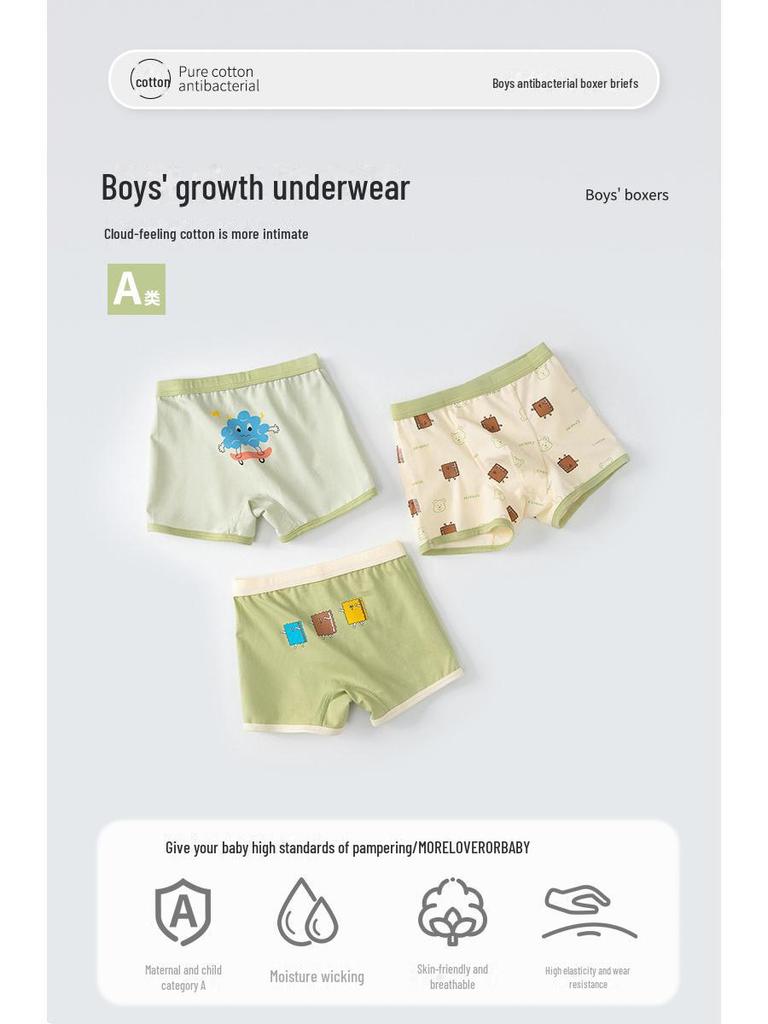Pure Cotton Cartoon Boxer Shorts for Boys - Antibacterial and Infant To Pre-Teen Sizes