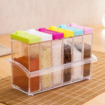 6 bucăți/set cutie de condimente cu tavă pentru depozitare condimente borcan de sare din plastic rezistent la umiditate pentru bucătărie
