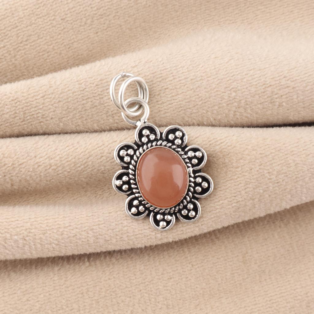Peach Moonstone Gemstone 925 Sterling Silver Jewelry Partywear Pendant 1.4" Gift For Women CP-40-24