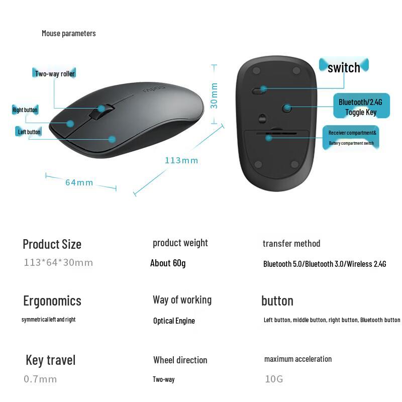 Rapoo 9350G Ultradünne Multi-Mode Kabellose Tastatur & Maus Combo