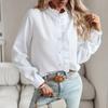 Camicette da donna eleganti, casual e larghe, primavera, nuove, a maniche lunghe, a righe, semplici, da ufficio, abbigliamento da donna, camicia con volant e bottoni, 26023