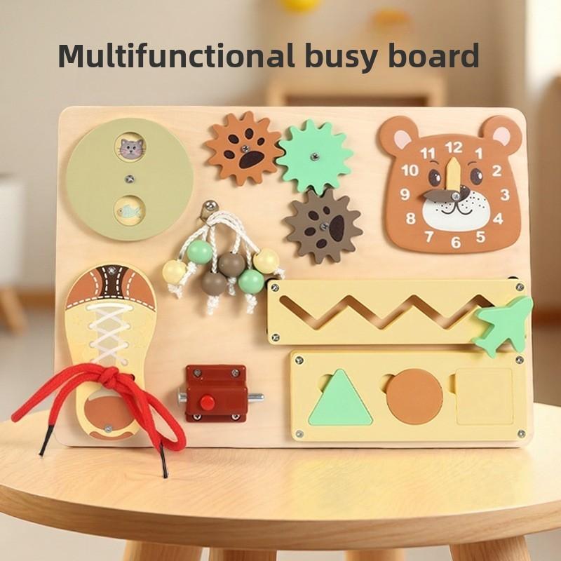 Multifunctional Montessori Busy Board Wooden Logic Thinking Toy For Toddlers