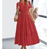 Women V-Neck Maxi Dress with Ruched Puff Sleeves for Casual Summer Wear