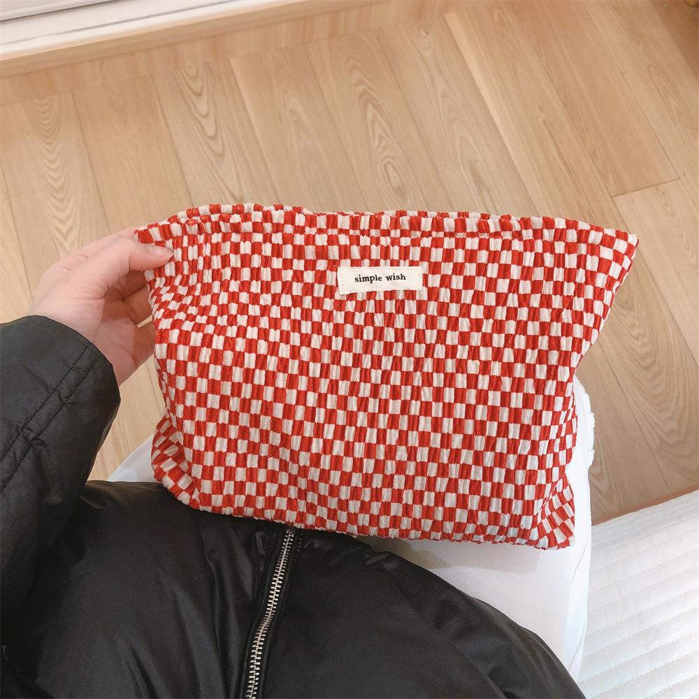 202 Elegant Grid Pattern Travel Toiletry Bag Cosmetic Carrying Bag Organizer Storage Pouch