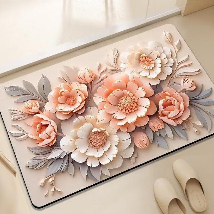 Küchenteppiche Blumendruck Wasserdicht Rutschfest Dick Gepolsterte Küchenmatte Hochbelastbare Komfort-Stehmatte für die Küche