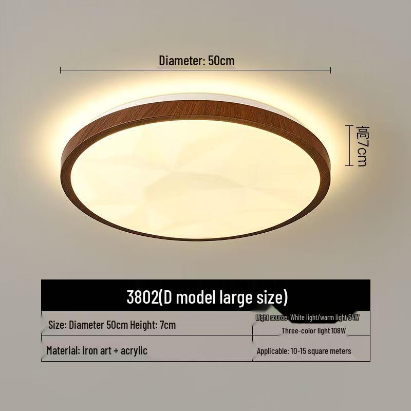 Mid-Century Ultra-Thin Walnut Grain Ceiling Light for Living Room & Bedroom