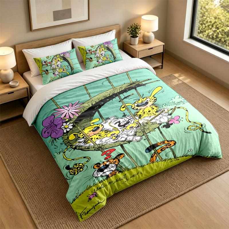 Juego de Ropa de Cama de 3 PiezasMarsupilami Sábana Suave y Dos Fundas de Almohada Decoración del Dormitorio del Hogar