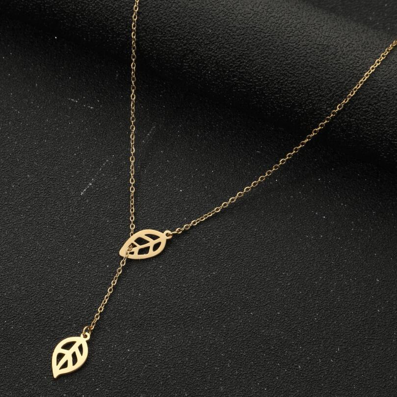 Women's Long Korean-Japanese Sweater Necklace with Leaf and Tassel Double Pendant