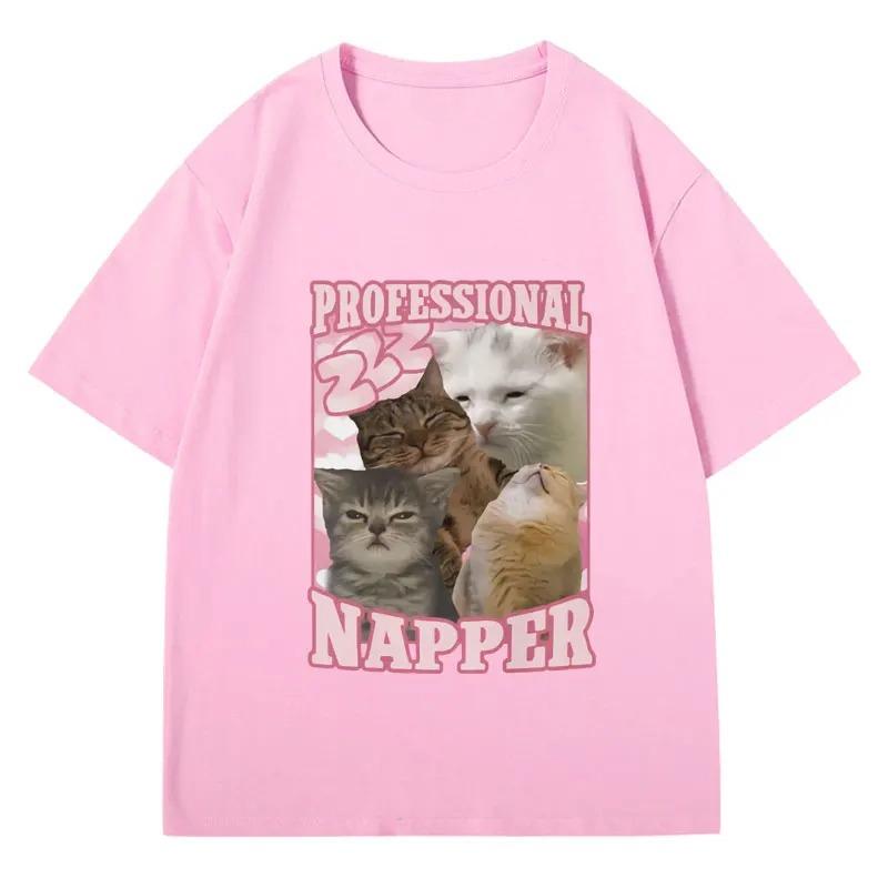 Professional Napper Funny Cat Meme Tshir Women Casual Tshirt Vintage Fashion Aesthetic T Shirts Streetwear Graphic T Shirts YK