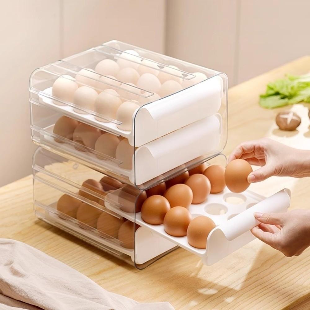 Transparent Egg Storage Box Double Layer Kitchen Organizer Rack Drawer Style Egg Box  Home Use