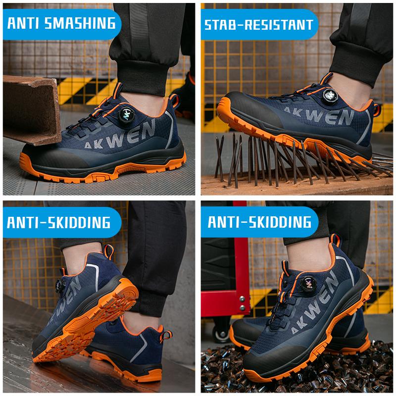 NYA Säkerhetsstövlar med roterande spänne för män Arbetssneakers Damstövlar Andningsbara Stålhätteskor Säkerhet Punkteringssäkra Herrstövlar