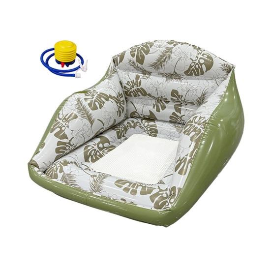 Inflatable Pool Lounge Chair with Cup Holder Tropical Leaf Print Blow-Up Water