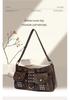 Retro Brown Studded Punk Shoulder Bag: Double Pocket Baguette for the Bold and Stylish