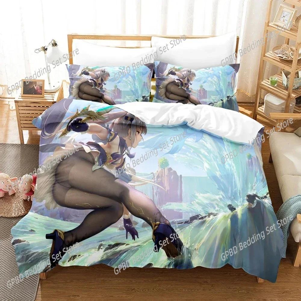 Luxury New 3D Print Digital Printed Games Genshin Impact Bedding set With Winter Home Polyester Quilt Cover With Cartoon Pattern