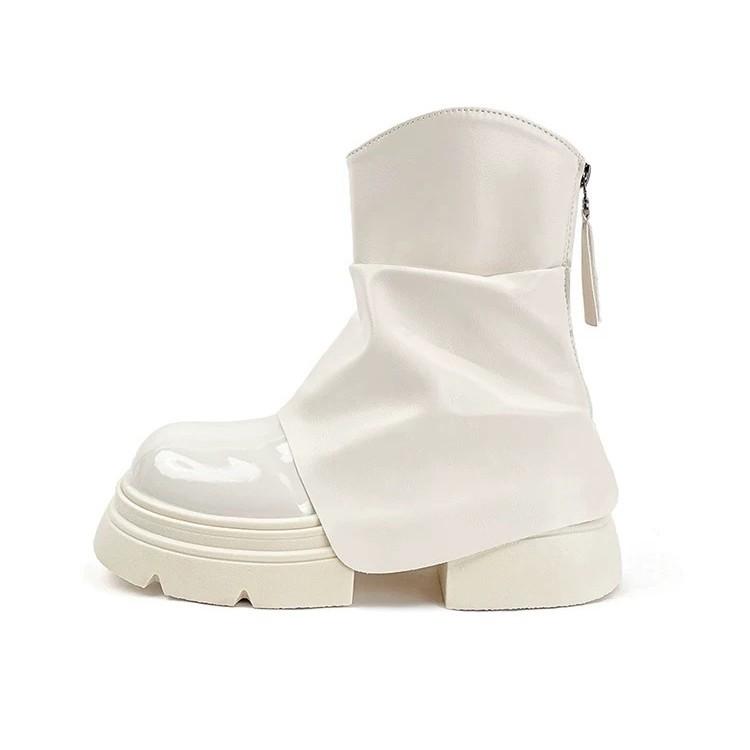 2025 new autumn white Martin boots women's small thick-soled heightening retro trouser boots British short boots