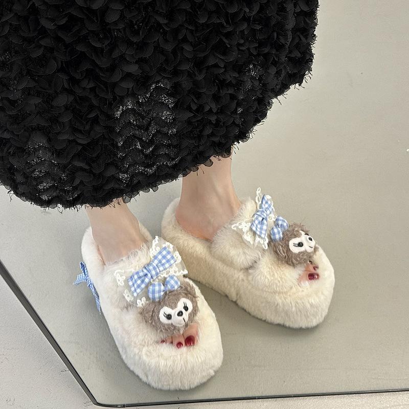 Thick-bottomed Non-slip Fluffy Slippers for Women 2025 Autumn and Winter Wear Cute Cartoon Doll Cotton Slippers for Women