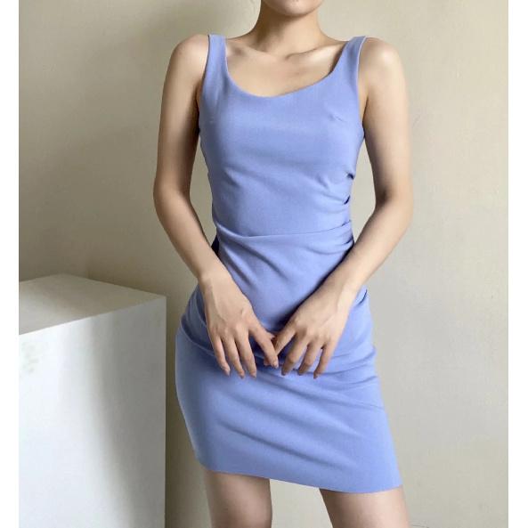 2025 Side Pleated Vest Dress, European And American Style Women'S New Solid Color Tight Strap Dress