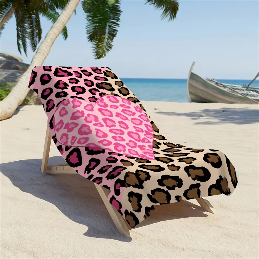 1pz Asciugamano da Spiaggia in Microfibra, Stampa Leopardata Rosa con Cuori, Materiale Ultra-Morbido, Leggero e Assorbente, Ideale per lo Yoga