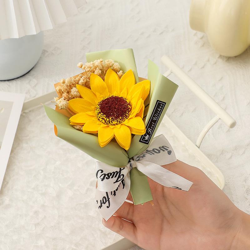 

Выпускной День Учителя Букет Подсолнухов Вечный Цветок Мыло Цветочный Подарок с Подарочной Коробкой ко Дню Святого Валентина светло-синий/жёлтый