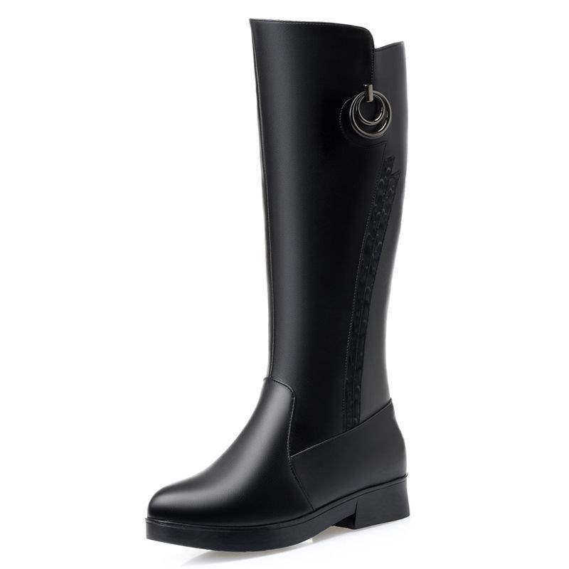 Boots Women's Soft Leather Coarse Heel New Women's Boots Fleece Knight Boots Skinny Over Knee Boots Women's Flat Casual Leather Boots